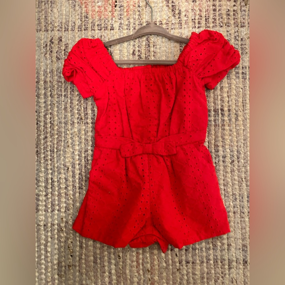 Janie and Jack red romper 12-18 months toddler girl eyelet new without tags